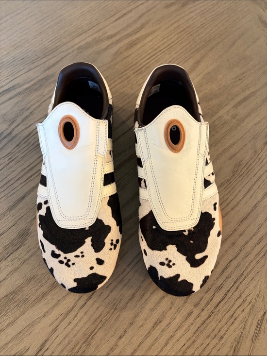 adidas Shoes - adidas White and Black Cow Print Slip-On Sneakers